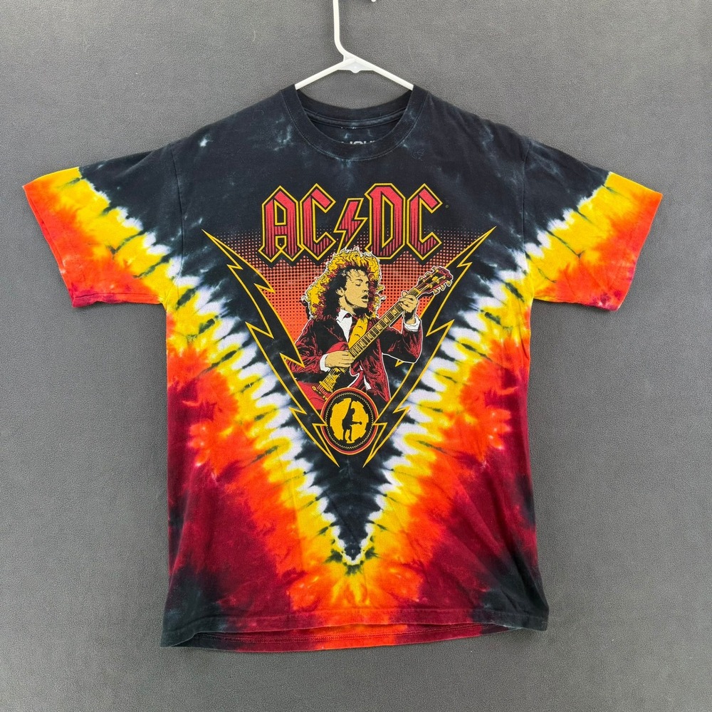 Liquid Blue AC/DC Angus Young Tie Dye Graphic T-Shirt Mens Medium Black Red Fire